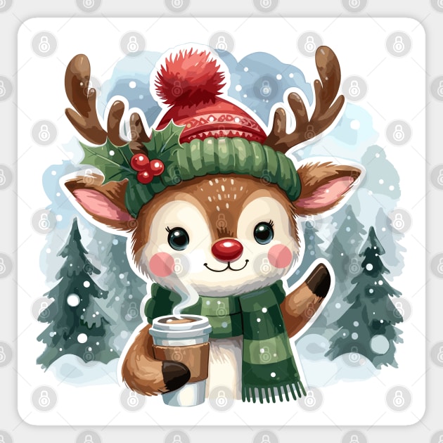 Cute Reindeer Coffee Lover Gifts Sticker by dinokate